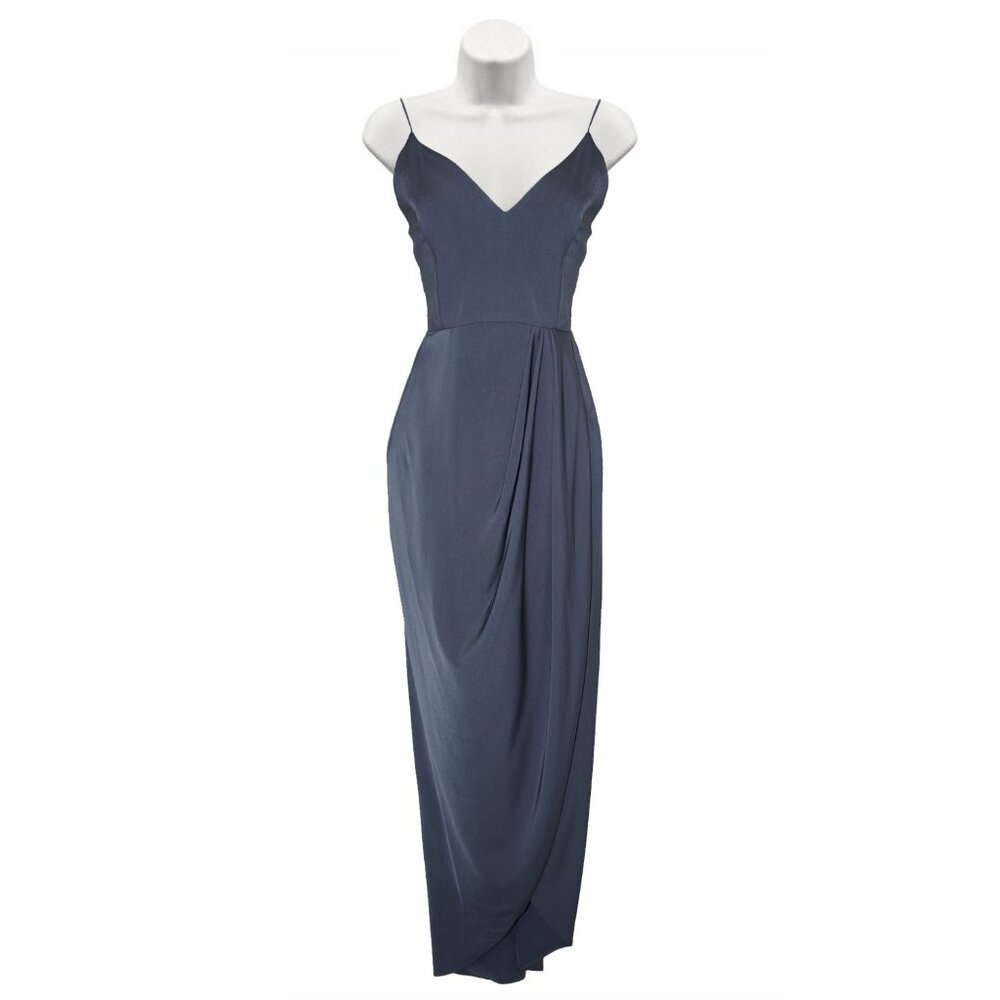 Shona Joy Gray Sleeveless V Neck Cocktail Draped Bridesmaid Formal Dress Size 4